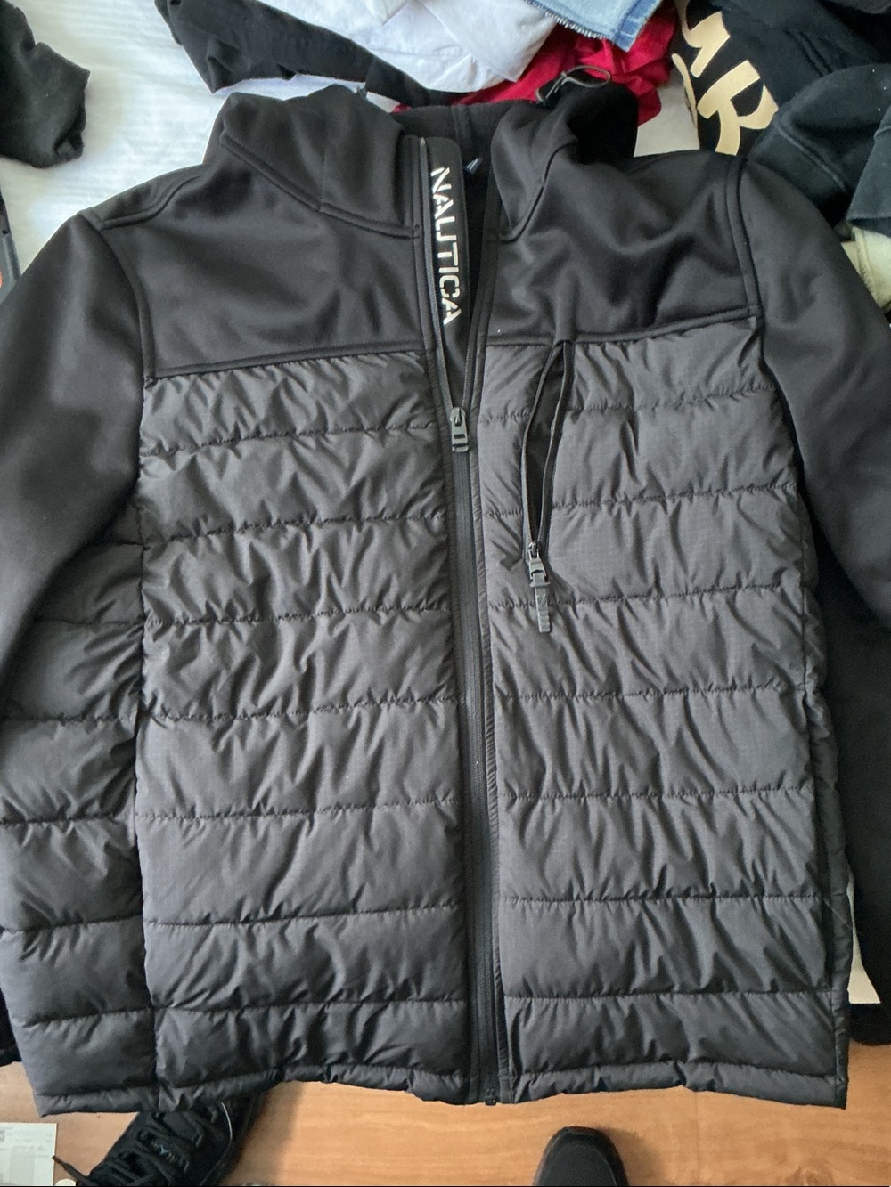 Nautica Men’s Black Quilted Puffer Jacket with Hood